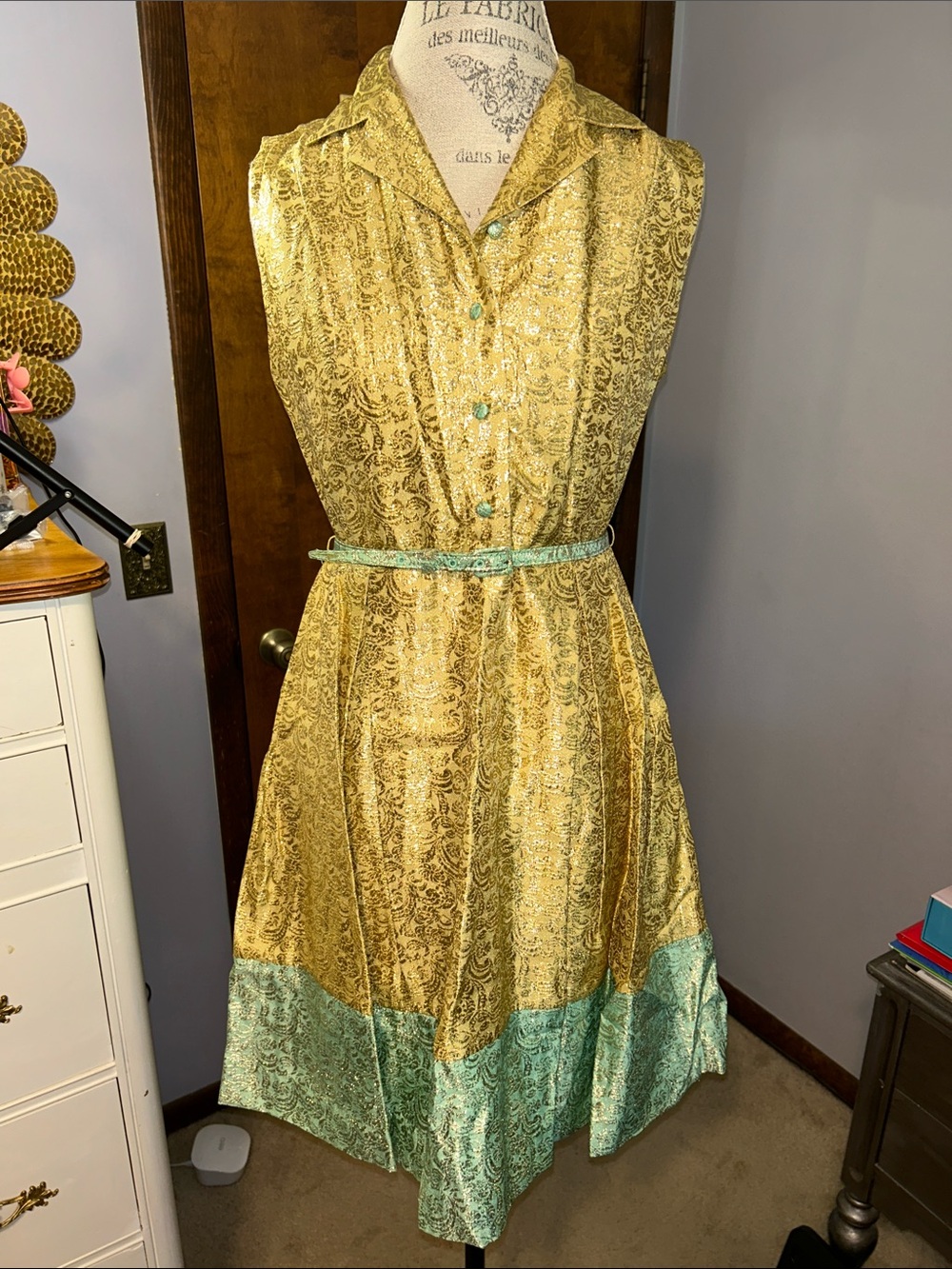 Gorgeous Duro Olowu Metallic Gold & Mint Dress